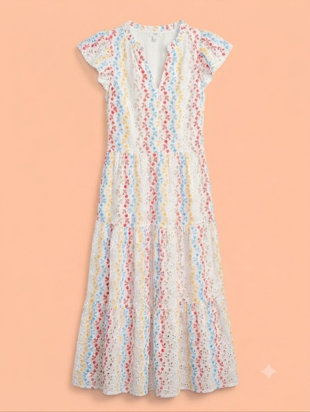 Crown & Ivy Embroidered Cap Sleeve Eyelet Maxi Dress Sz 10 - 100% Cotton - Picture 2 of 14